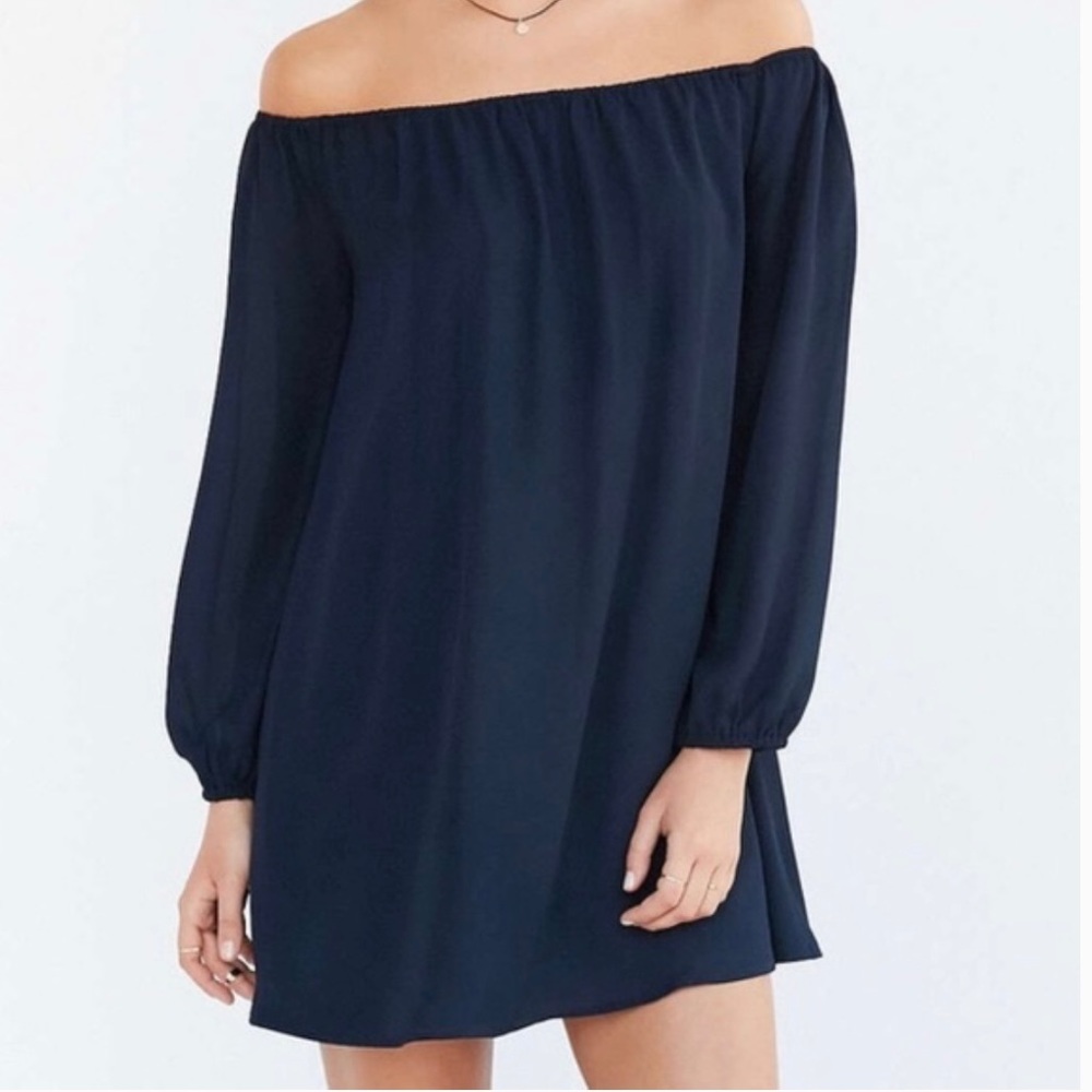 Ecoté Navy Blue Off The Shoulder Swing Mini Dress Long Sleeves Size Small